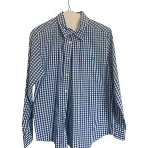 Chaps Men’s Easy Care White and Blue Plaid Button Down Shirt - Size L